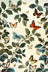 Vintage botanical illustration, butterfly. AI generative.