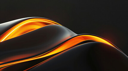 Abstract black background with neon orange glowing wave - line design as wallpaper illustration