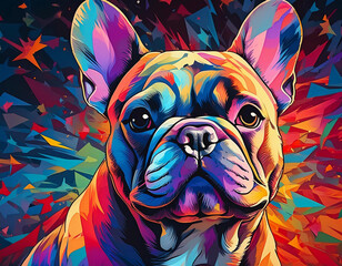 팝아트 느낌으로 프렌치 불도그 표현