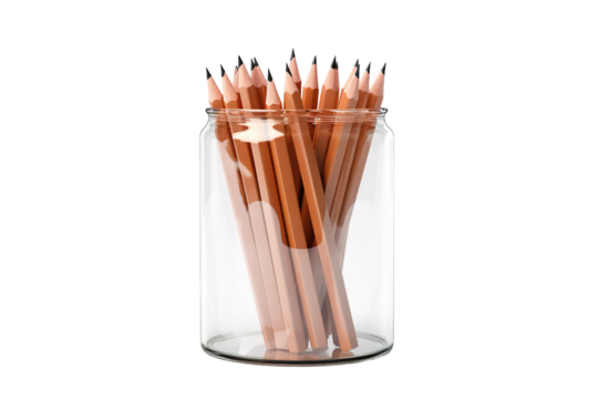 A Jar Overflowing: A Universe of Pencils on White or PNG Transparent Background.