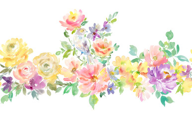 watercolor, abstract, orange, yellow, wildflowers, birds, tr