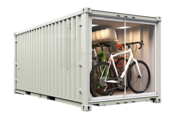 Ethereal Dreamscape: A White Container Holding a Bicycle on White or PNG Transparent Background.