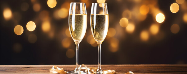 New Year's Eve background with glasses of champagne and the inscription happy new year 2024. Celebrate New Year's Eve 2024 with Stunning Backgrounds of Champagne Glasses and Happy New Year Inscriptio

