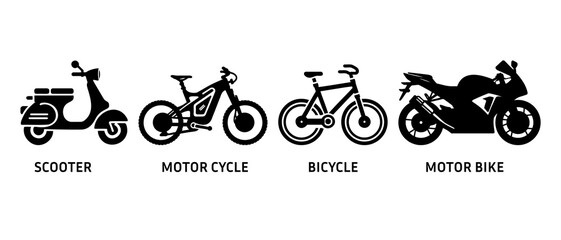 Two-wheeler vehicle silhouette black filled vector Illustration icon. Motor bike, scooter, bicycle icon.