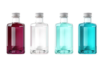 Chromatic Harmony: Three Bottles in Perfect Alignment on White or PNG Transparent Background.