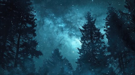 Starry night sky enhancing forest view