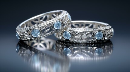 A stunning depiction of interlocked wedding rings adorned with sparkling diamonds against a clean backdrop.