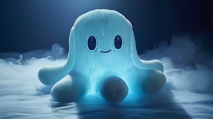 Glow in the dark ghost plush toy with adorable spooky charm, soft fabric  ideal for Halloween gifts.
