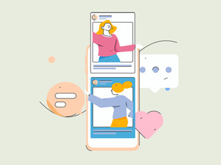 Virtual characters social communication concept business flat vector hand drawn illustration
