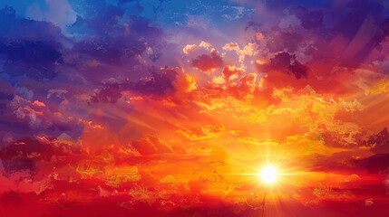 Fototapeta premium Breathtaking sunset floods the sky with vivid, dramatic hues.