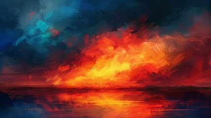 Breathtaking sunset floods the sky with vivid, dramatic hues.