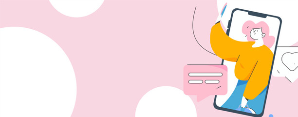 Virtual characters social communication concept business flat vector hand drawn illustration
