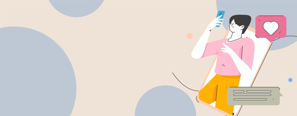 Virtual characters social communication concept business flat vector hand drawn illustration
