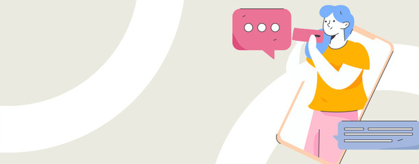 Virtual characters social communication concept business flat vector hand drawn illustration
