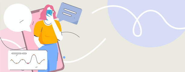 Virtual characters social communication concept business flat vector hand drawn illustration
