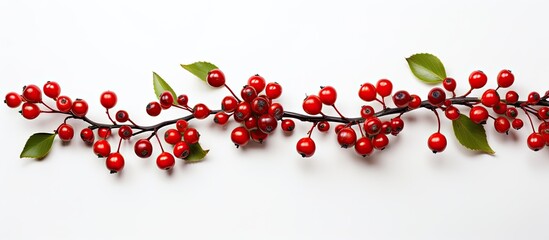 A variety of Christmas berry branches with each branch uniquely depicted set against a blank white backdrop providing ample copy space
