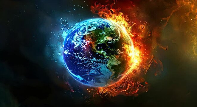 Depicting Earth with the four cardinal directions, each associated with elemental forces: fire, water, earth, and air.
