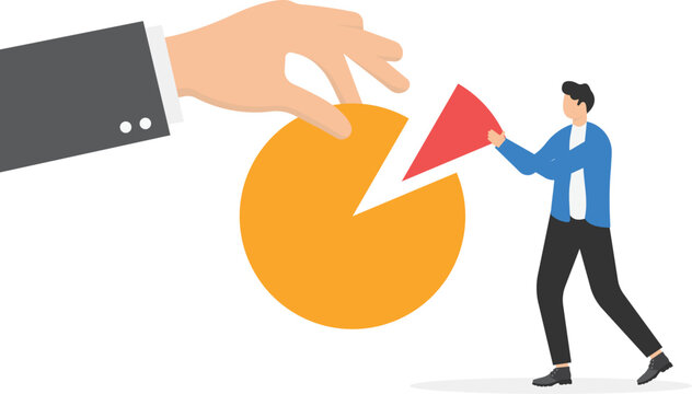 Market share percentage of business, business competition concept, businessman fighting for more market share pie chart

