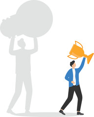Businessman with trophy and his shadow holding light bulb, Businessmen and creative ideas make successful,

