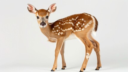 Fototapeta premium Cute Fawn Standing on White Background, Generative AI