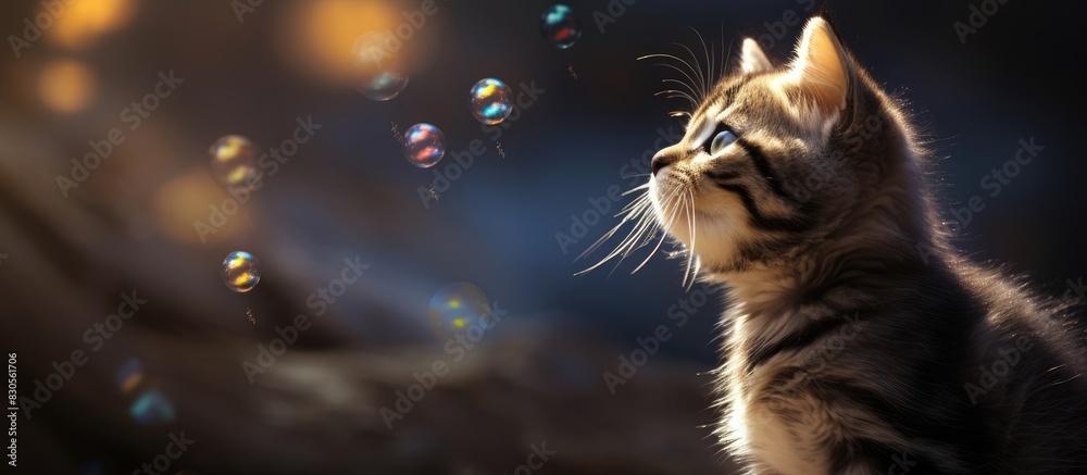 Poster The adorable kitten is lost in its own dream world completely captivated by something unknown as shown in the copy space image