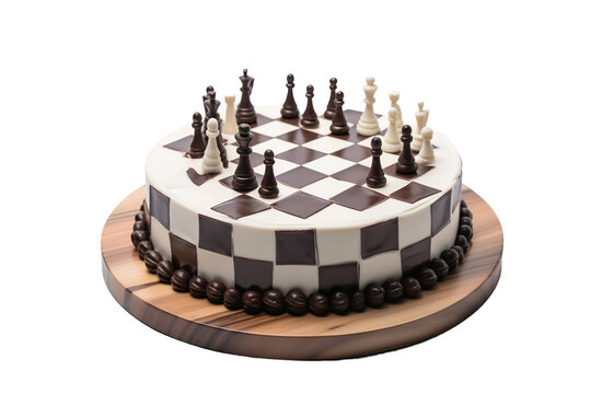 The Royal Delight: A Cake Fit for Chess Masters on White or PNG Transparent Background.