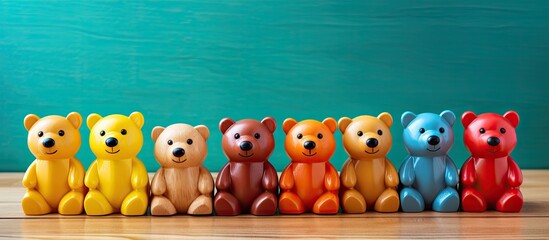 Colorful wooden baby bears with a beautiful design perfect for adding charm to any setting Ideal for use as a copy space image