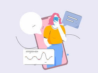 Virtual characters social communication concept business flat vector hand drawn illustration
