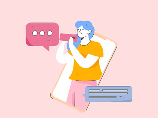 Virtual characters social communication concept business flat vector hand drawn illustration
