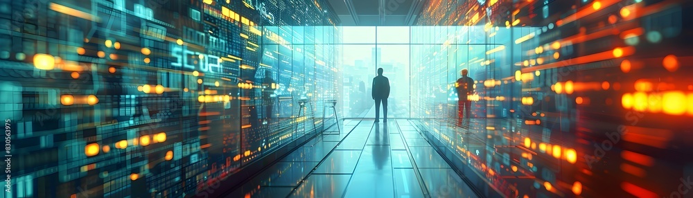 Poster quantum computing lab monitoring sophisticated computing modern technology concept