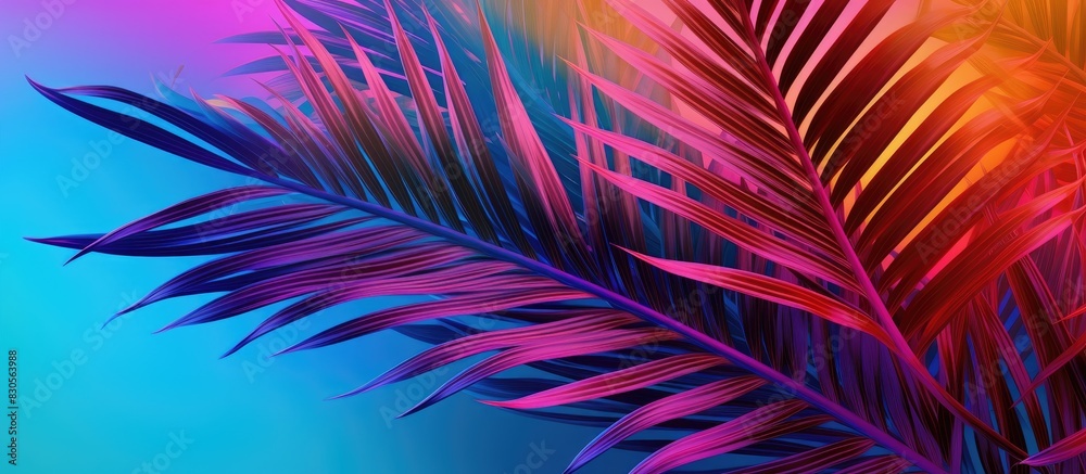 Poster copy space image of vivid tropical palm leaves on a colorful background