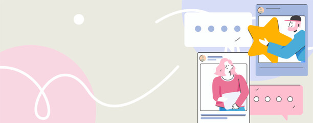 Virtual characters social communication concept business flat vector hand drawn illustration
