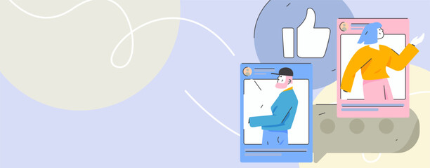 Virtual characters social communication concept business flat vector hand drawn illustration
