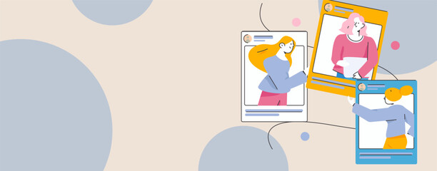 Virtual characters social communication concept business flat vector hand drawn illustration
