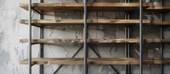 Industrial-style metal bookcase with warm wood shelves.