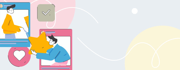 Virtual characters social communication concept business flat vector hand drawn illustration
