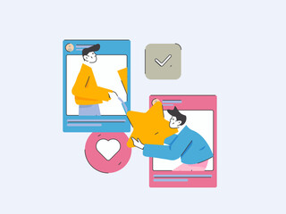 Virtual characters social communication concept business flat vector hand drawn illustration
