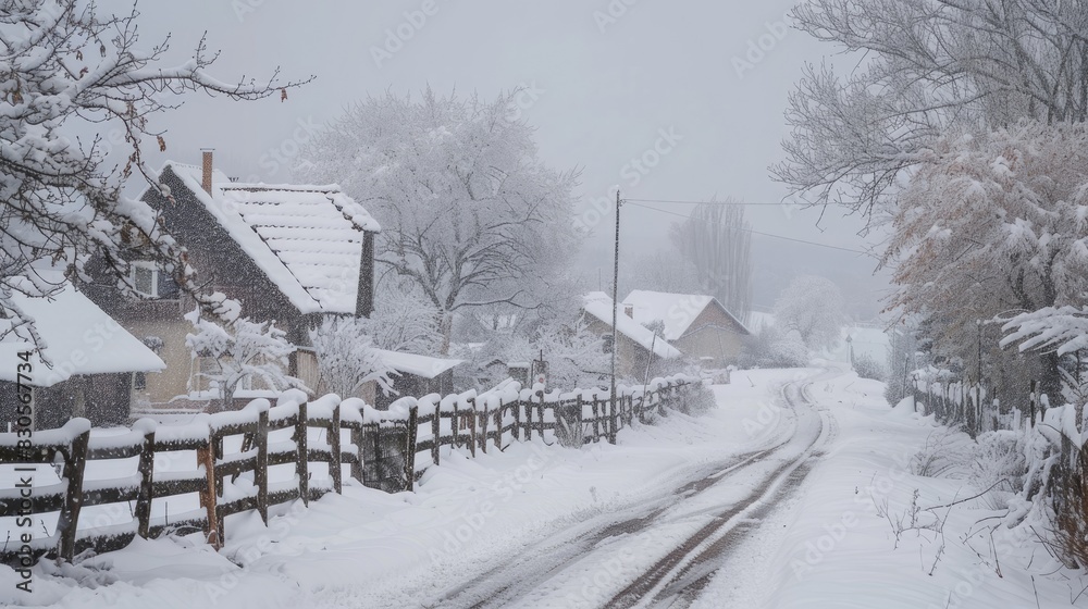 Wall mural rural areas following a significant snowstorm in central europe - Wall murals