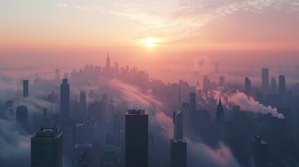 Fototapeta premium City Skyline Skyscraper with Air Pollution 