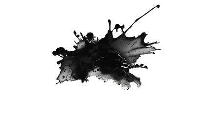 black splashes, Black and white grunge ink splat isolated on transparent background