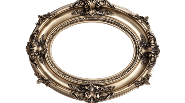 Antique silver picture frame, Antique oval round photo frame on transparent background