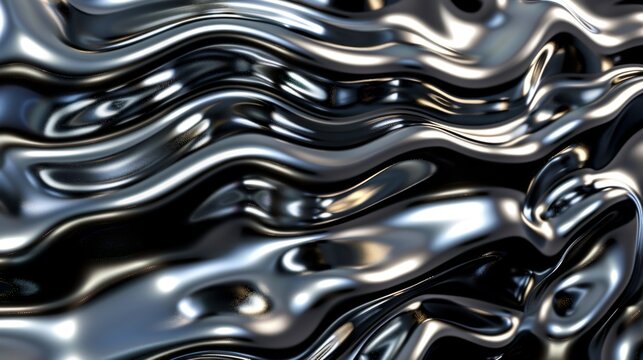 3D render of liquid metal wavy background, Generative AI - Powered by Adobe