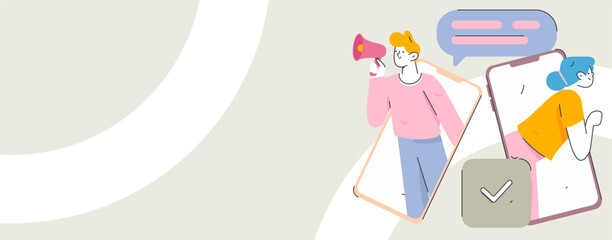 Virtual characters social communication concept business flat vector hand drawn illustration
