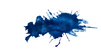 blue ink blot, blue ink splashes, Blue grunge ink splat isolated on transparent background 