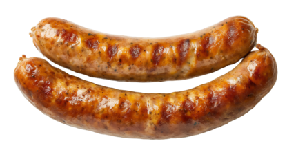 bratwurst sausage, top view on transparent background