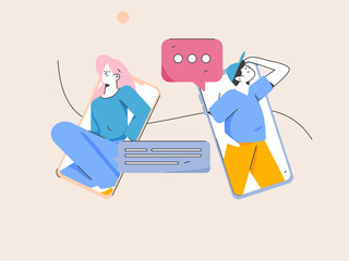 Virtual characters social communication concept business flat vector hand drawn illustration
