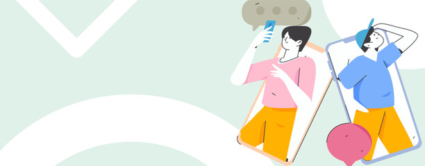 Virtual characters social communication concept business flat vector hand drawn illustration
