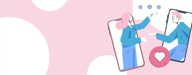 Virtual characters social communication concept business flat vector hand drawn illustration
