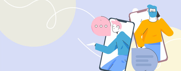 Virtual characters social communication concept business flat vector hand drawn illustration
