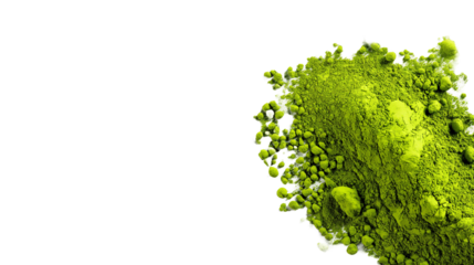 Green powder pill, Heap of green matcha tea powder on transparent background